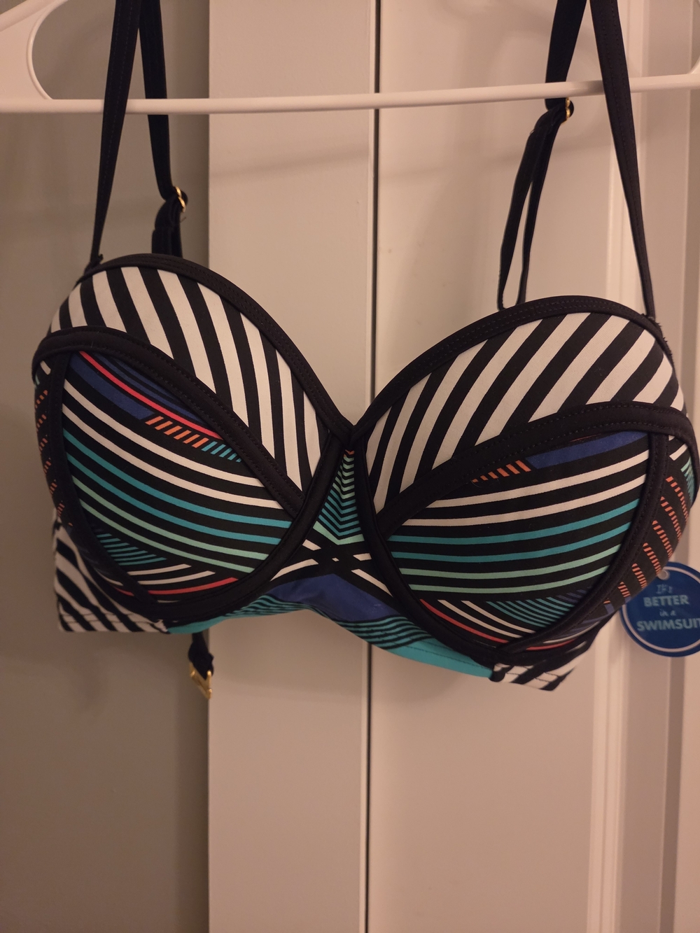 Swimsuits For All Black Striped Underwire Bikini Top NWT Size 14